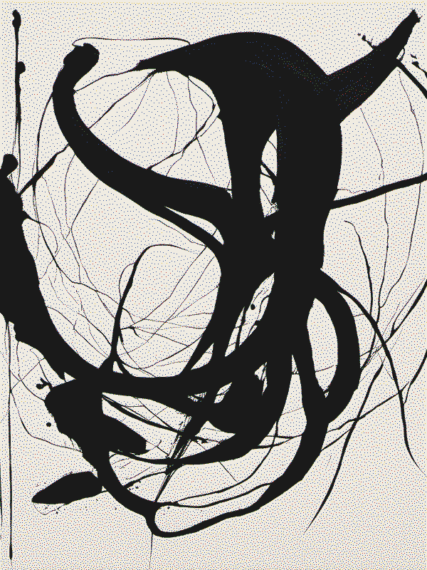 Abstract ink artwork generated on the Spectra 6 e-ink Zoetrope